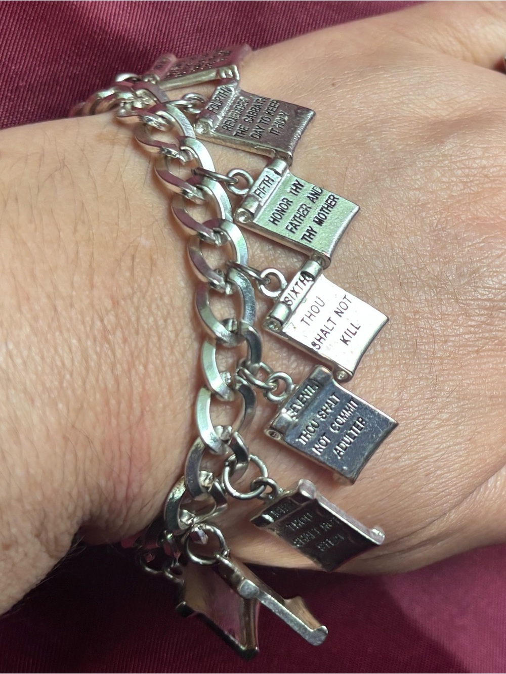 Silver- tone Style Ten Commandments Charm Bracelet - Silver Tone